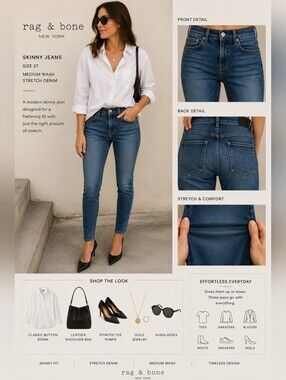 Rag & Bone Skinny Jeans Size 27 Medium Wash Stretch Denim